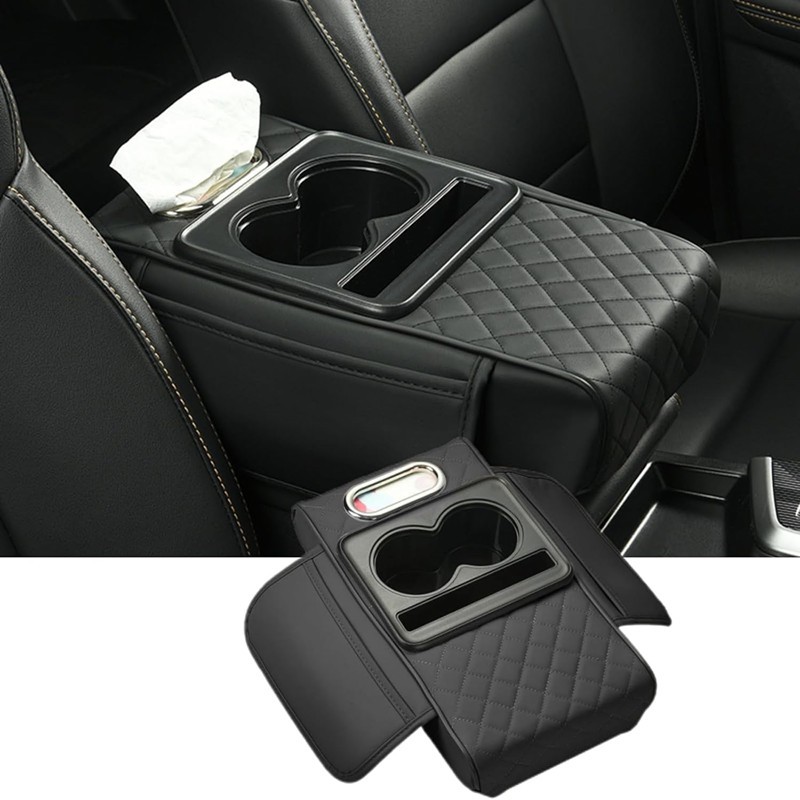 Universal Multi-functional Car Center Console Armrest Box Cup Holder PU Leather