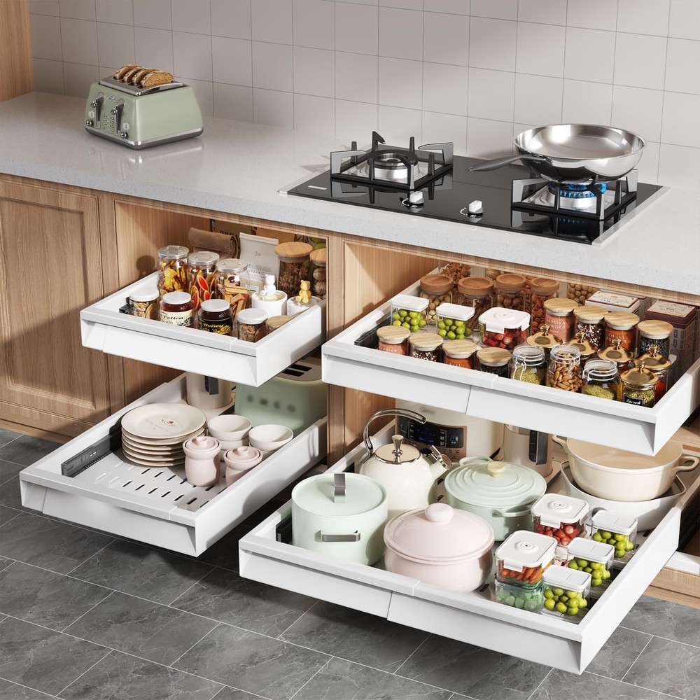 4 Pack Pull Out Cabinet Organizer Expandable Width (12"-20.8") & Depth (16.2"...