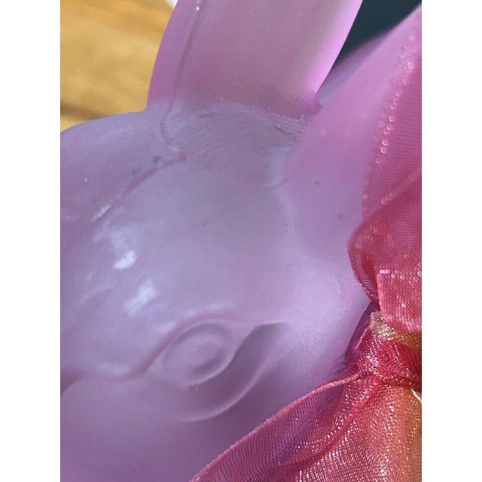 Pink Glass Easter Bunny Textured Decorative With Bow