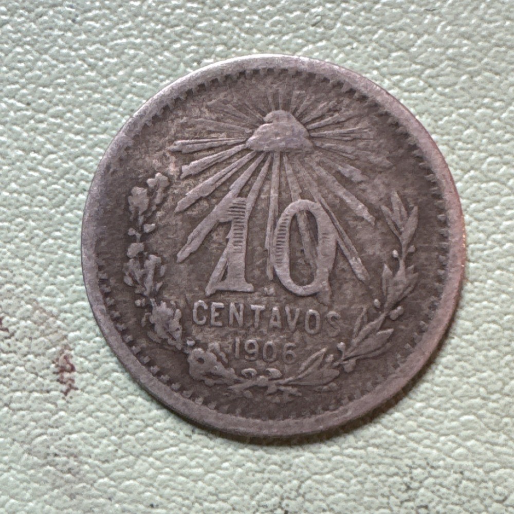 Mexico - 1906 Silver 10 Centavos Eagle Snake Reverse