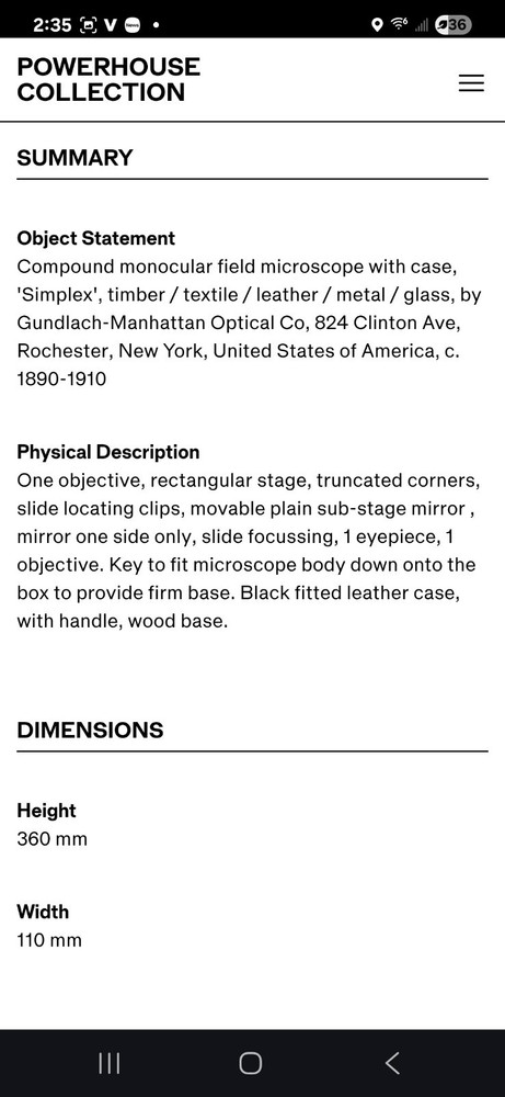 1900s 'Simplex' compound monocular microscope by Gundlach-Manhattan Optical Co