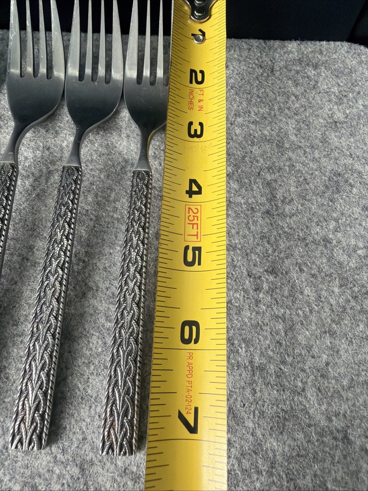 6 MCM JAPAN STAINLESS STEEL FLATWARE BRAIDED ROPE PATTERN Dinner Forks Flatware