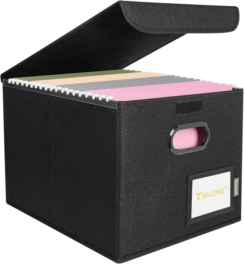 File Organizer Box with Lid, Collapsible File Folder Organizer