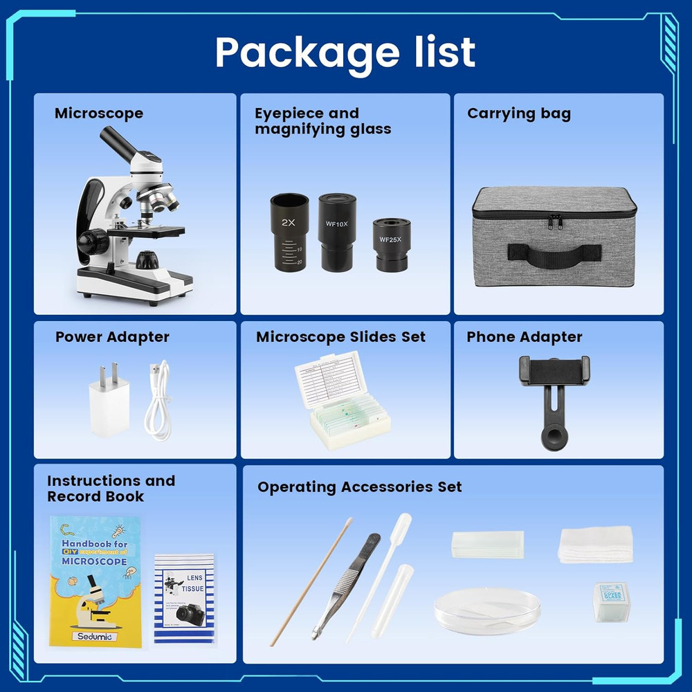 Microscope for Adults Kids 40X-2000X Compound Monocular Microscope for Students