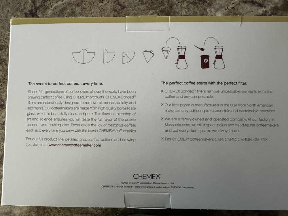 Chemex Bonded Filter - Half Moon - 100 ct - 2 Pack - Exclusive Packaging