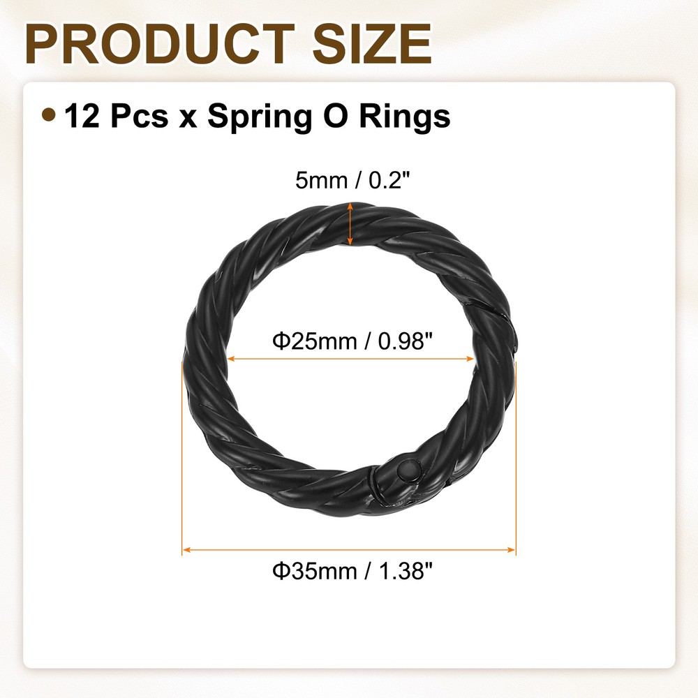 12pcs Spring O Rings 1" Round Trigger Metal Snap Hook Key Ring Black