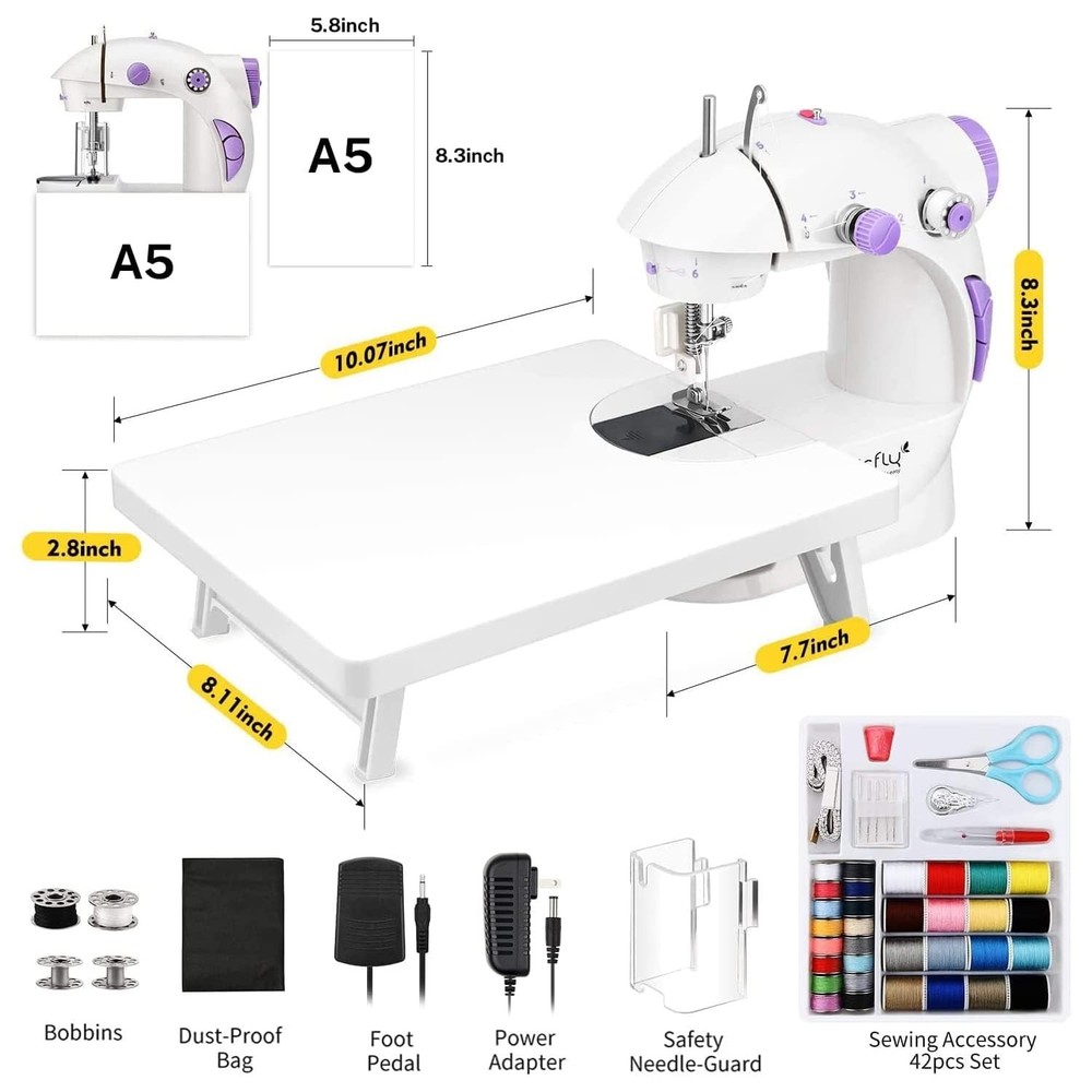 Mini Sewing Machine with Extension Table, Dual Speed Portable Sewing Machine ...