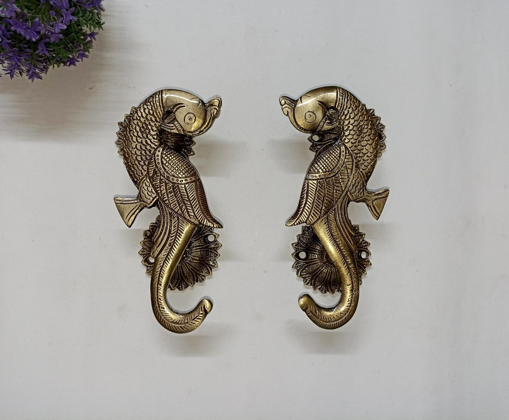 Lacquered Brass Congo Parrot Door Handle Pair Peacock Bird Home Door Pull RD094