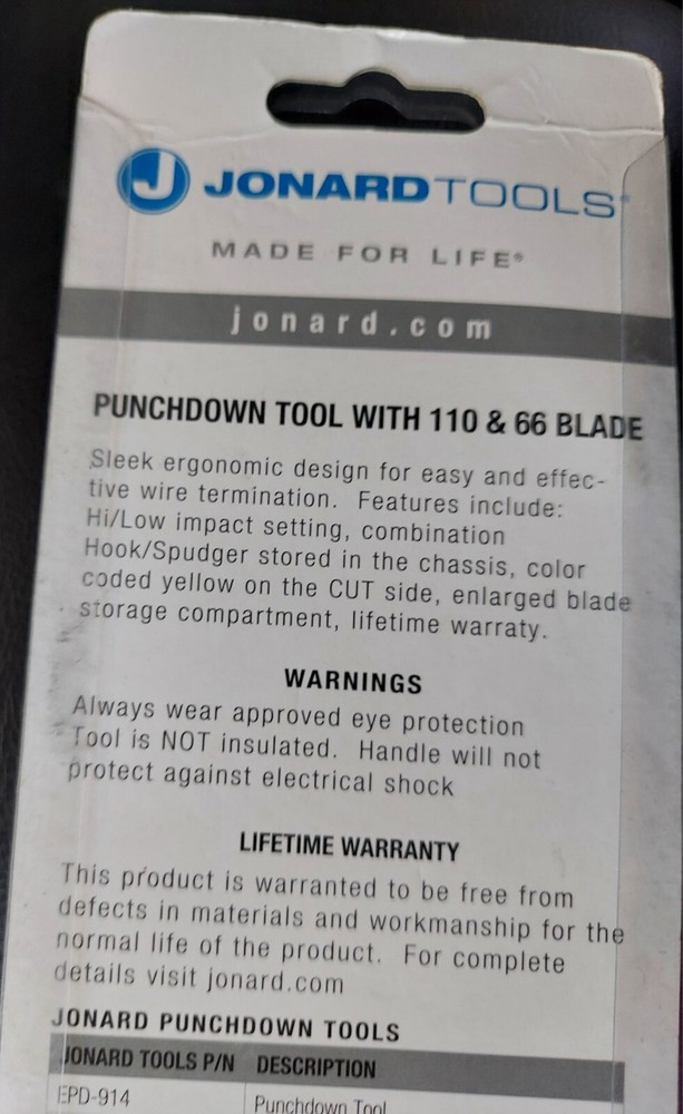 Jonard Tools Epd-91461 Punchdown Tool With 110 & 66 Blade NEW