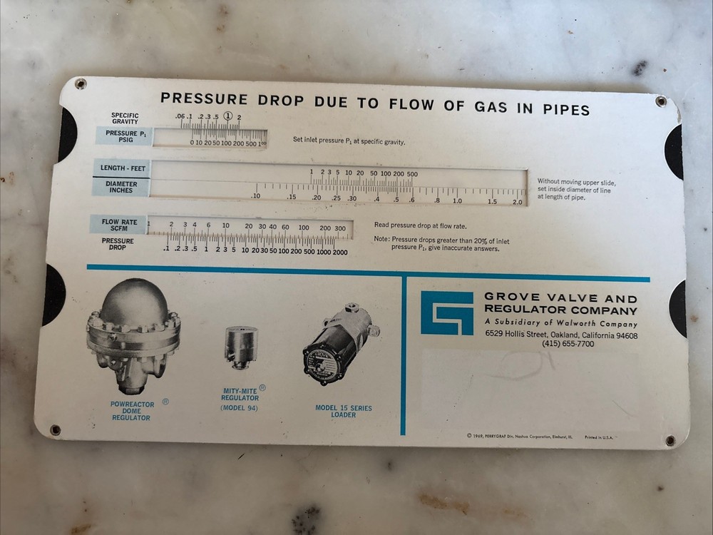 Grove Pressure Regulator Selector Slide Rule A5