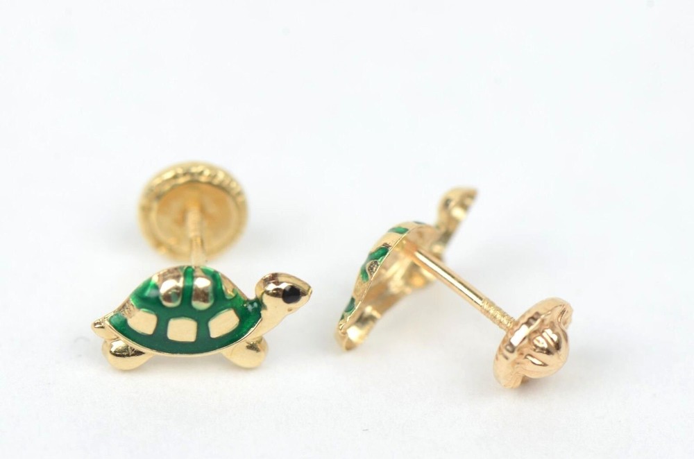 14K Yellow Gold Turtle Screw Backs Children's Stud Earrings