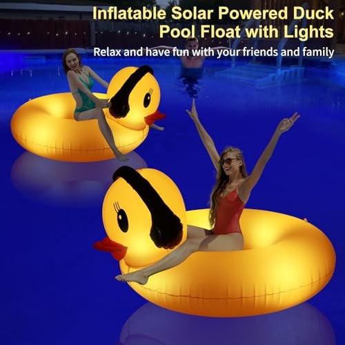 Inflatable Duck Pool Float with Lights, Solar Pool Inflatables Duck Floaties