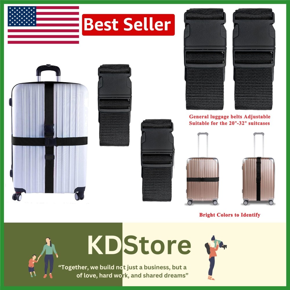 2 Pack Adjustable Suitcase Belts with Quick Release Buckle - Bright Colors
