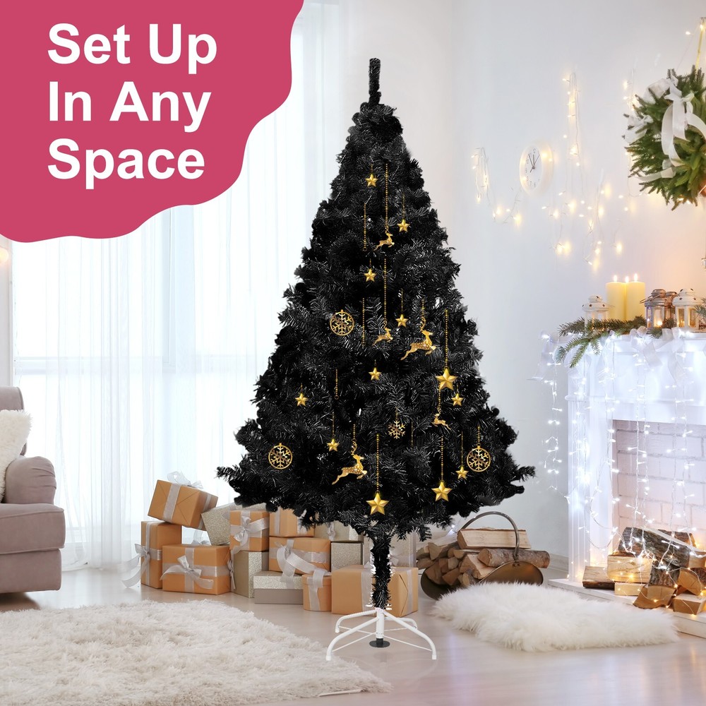 Fawyn 6' Ft Sparking Gorgeous Folding Artificial Tinsel Christmas Tree Black