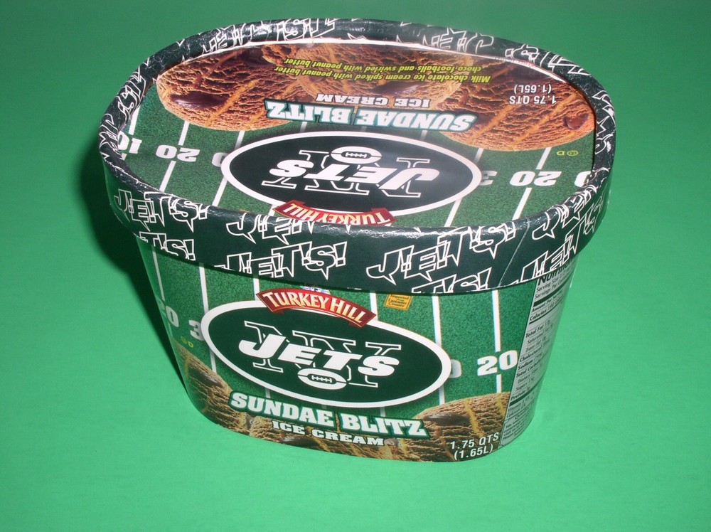 NY JETS Turkey Hill Sundae Blitz Ice Cream "EMPTY" Container Nice Display Piece!