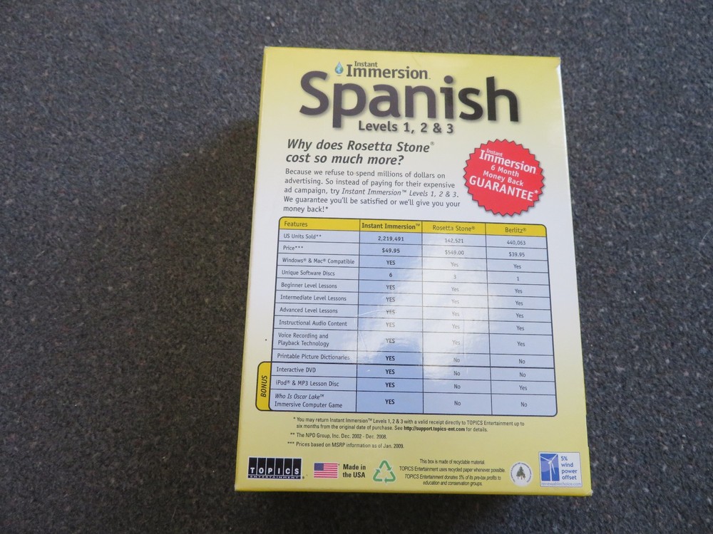Instant Immersion Spanish Levels 1, 2, 3 Computer Software PC/MAC (9 Discs,2009)