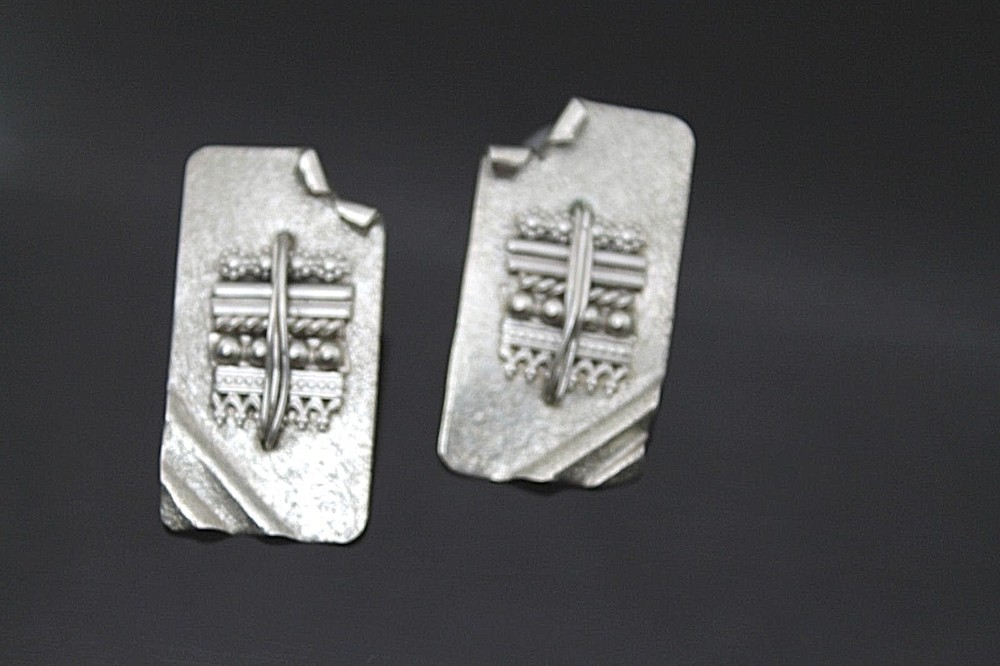 HANDCRAFTED ELONGATED RECTANGULAR STERLING SILVER POST ON EARRINGS