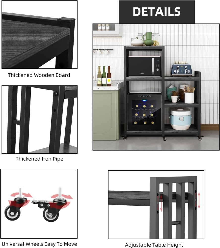 6-Tier Kitchen Bakers Rack, Multifunctional Storage Shelf, Mini Fridge &
