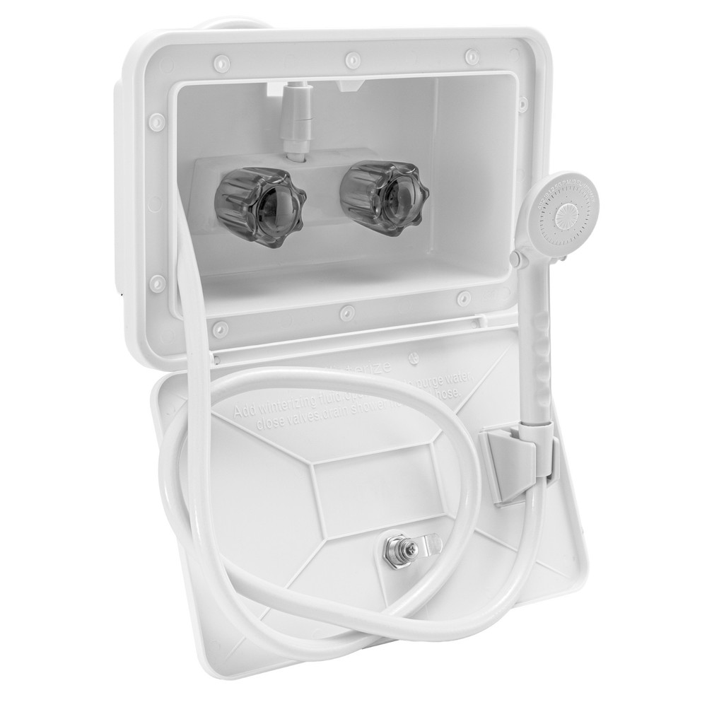RV Exterior Outdoor Shower Box Kit Faucet Cowboy Shower White