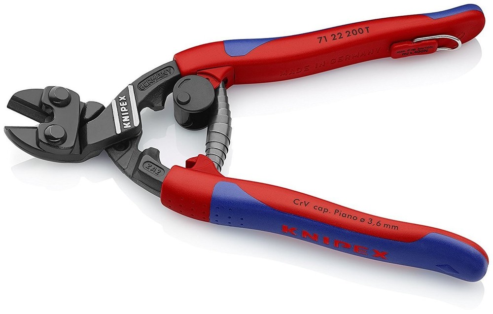 Knipex 7122200TBKA 8" Angled High Leverage Cobolt Cutters, Tether Attachment