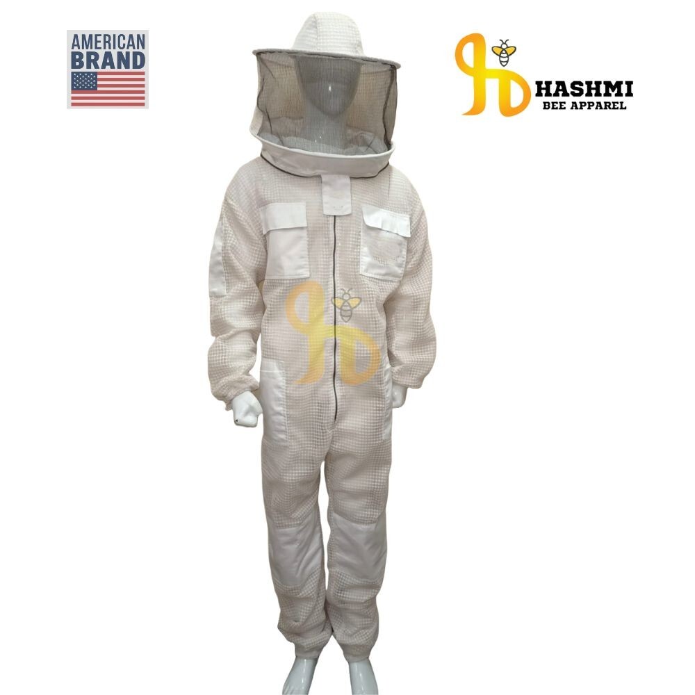 Beekeeping Protective Suit 3 Layers Full Ventilated Round Hat, White,  Large