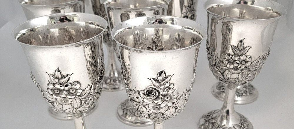 Sterling Silver Repousse Goblets by S. Kirk & Son #260C