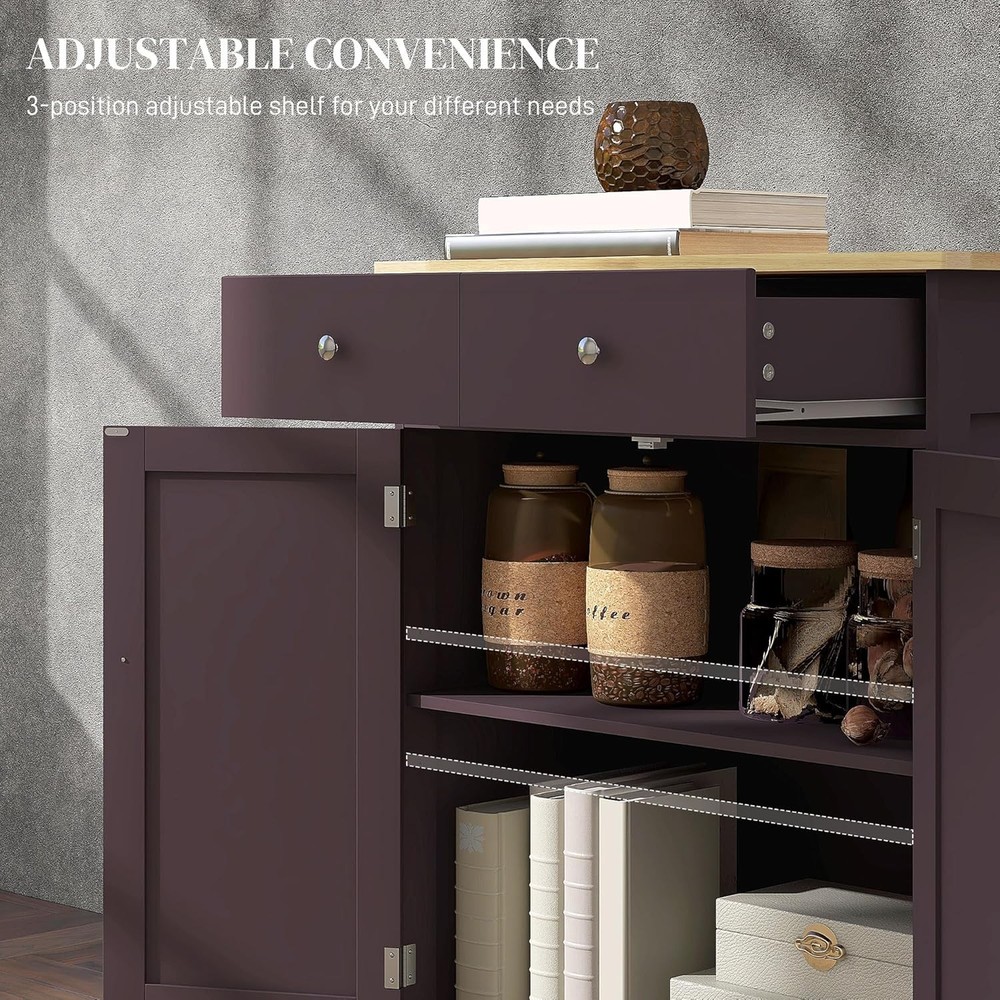 Sideboard Buffet Cabinet W/ Solid Wood Countertop Modern Kitchen Storage Cabinet