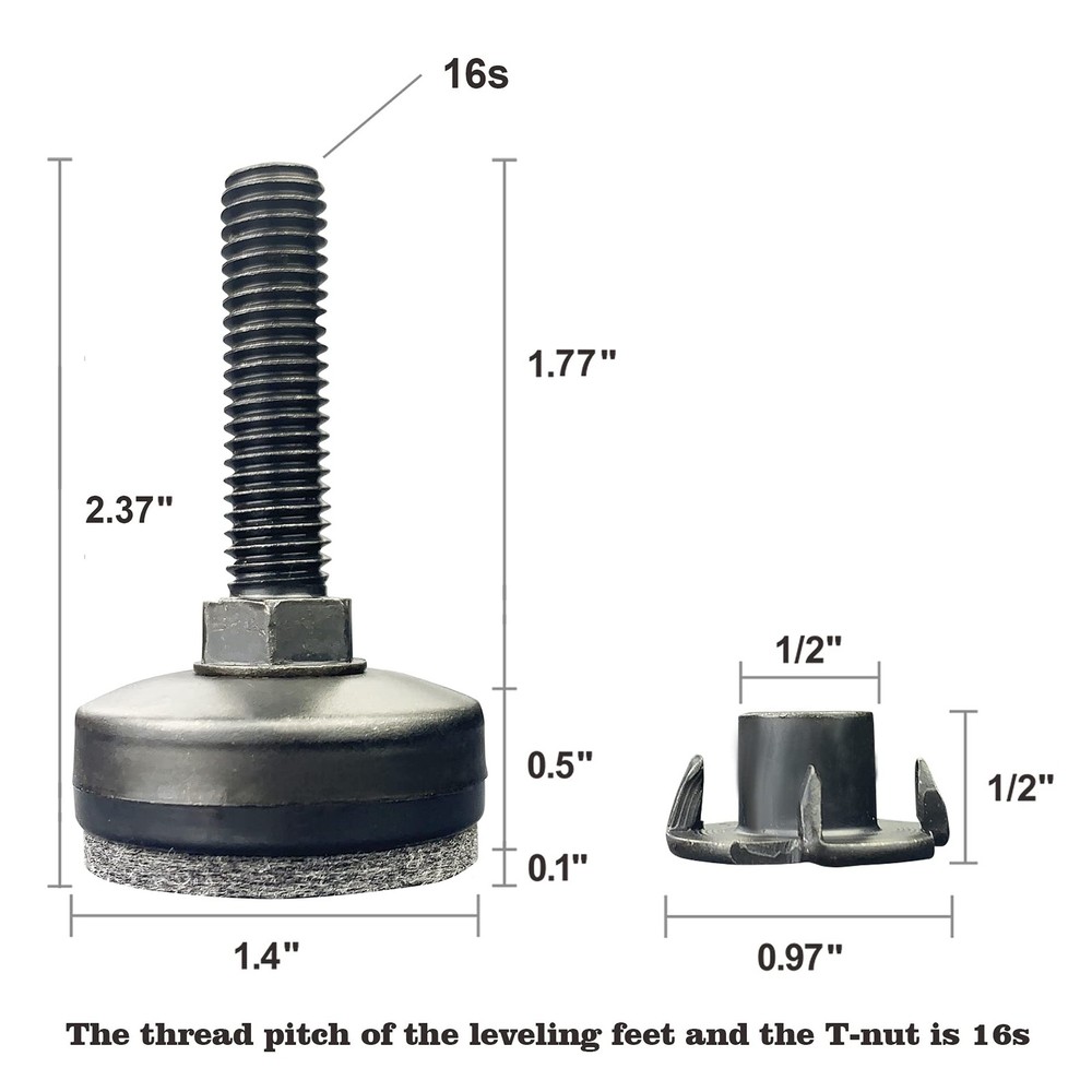 3/8" Threaded Leveling Feet Adjustable 3/8”-16 UNC Thread, 4 Sets