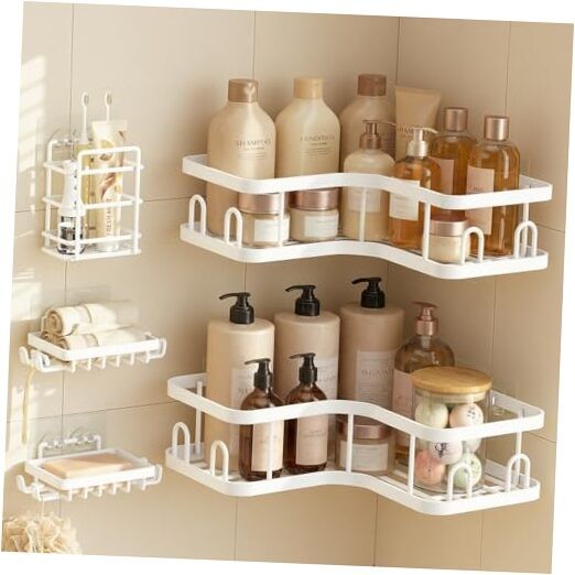 Corner Shower Caddy 5-Pack, Advanced 5-Piece Set(2 Large+3 Small) White