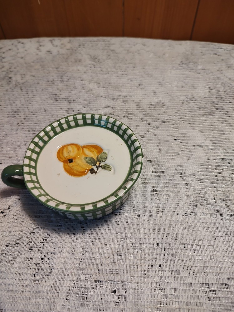 Ceramic Candle Base 3.5x1.25” Embossed Pumpkins Gingham Edge Replacement