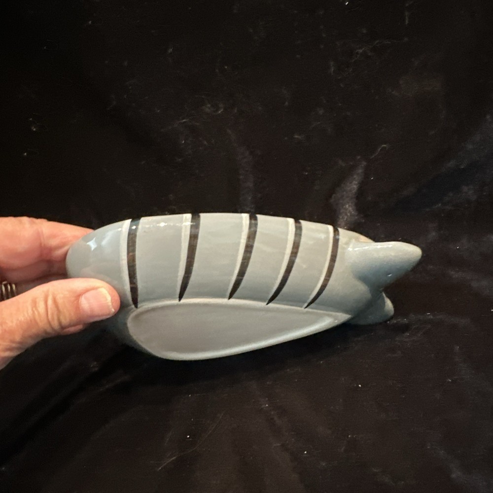 Gray Stripe Ceramic Cat Candy Dish