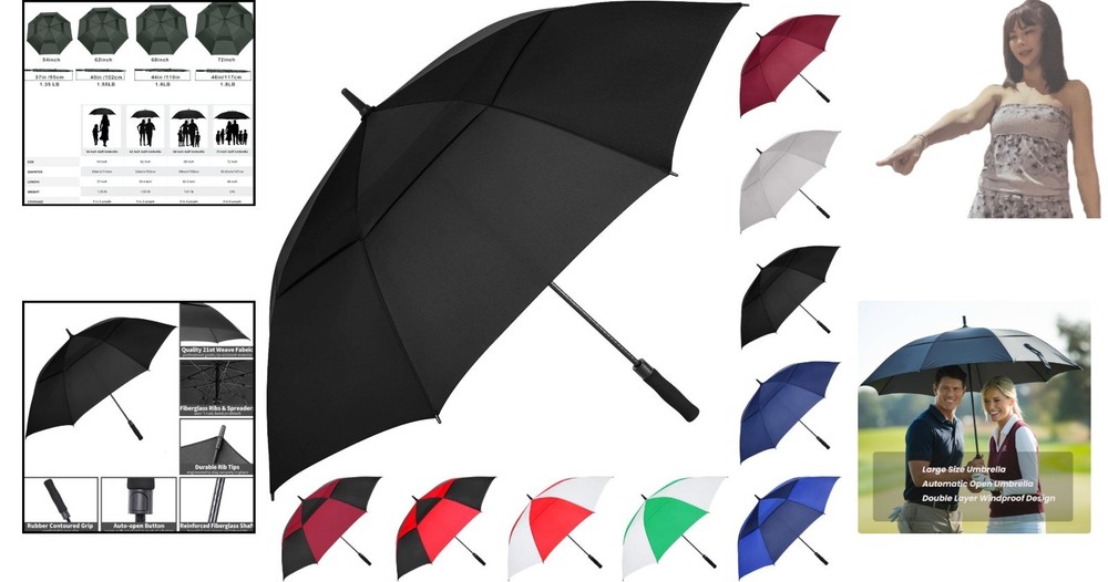 Extra Large Golf Umbrella 62-Inch Automatic Open Vented Waterproof Windproof
