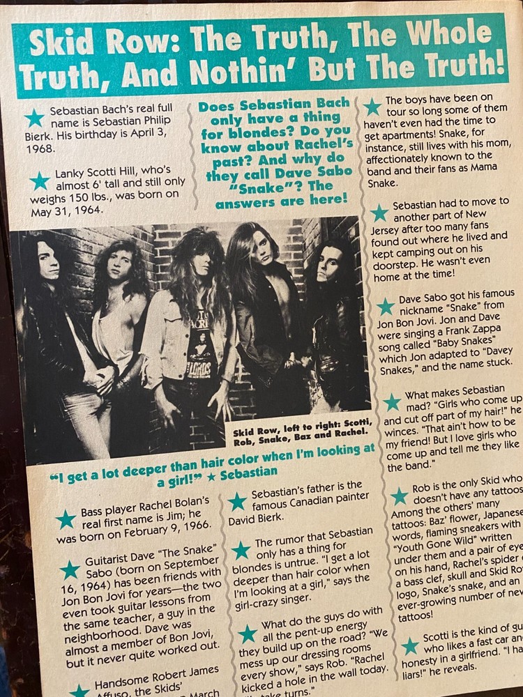 Skid Row, Full Page Vintage Clipping, b