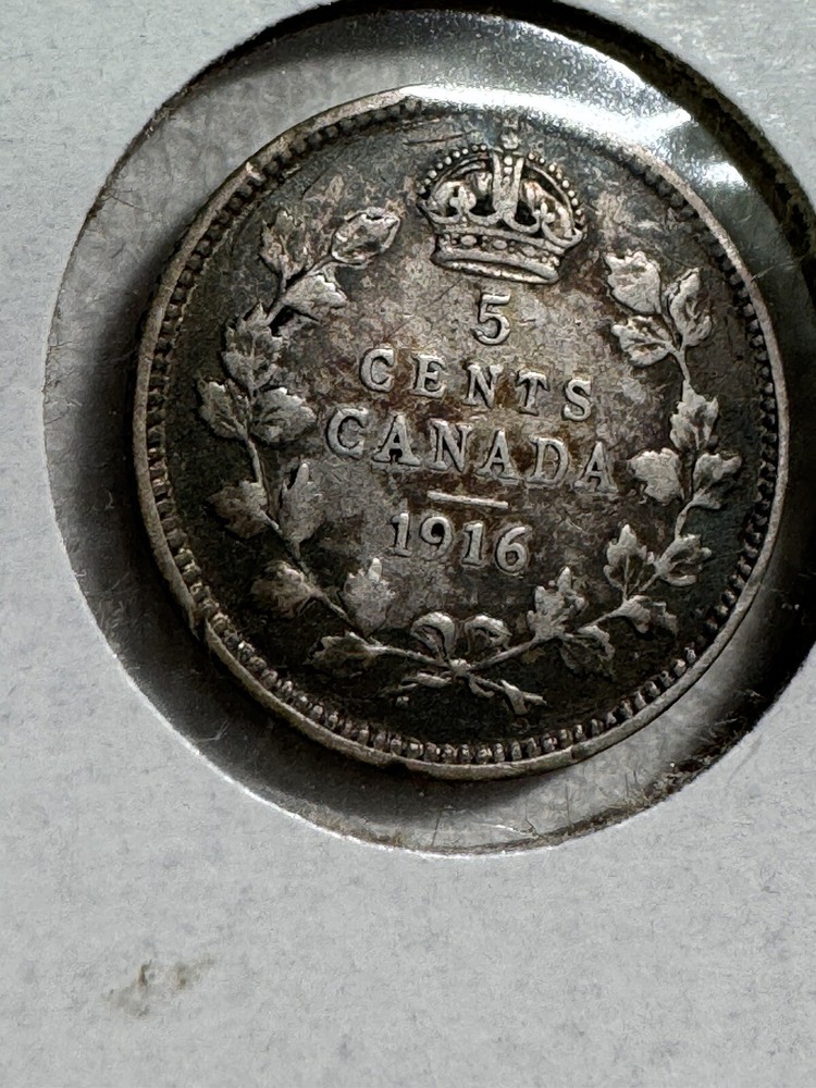 1916 Canada 5 Cents Small Silver Coin