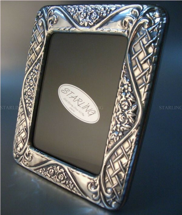 Exclusive Victorian Photo Frame Solid 925 Sterling Silver Mahogany Back-SS1