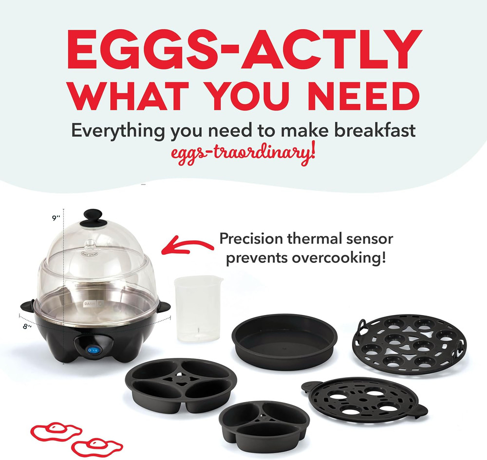 DASH Deluxe Rapid Egg Cooker for Hard Boiled, Poached, Scrambled Eggs, Omelets,