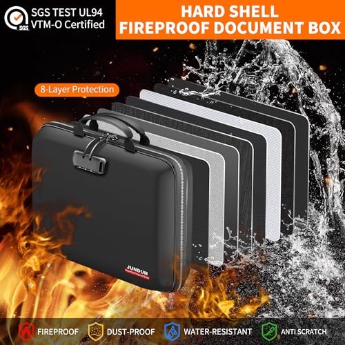 Fireproof Document Box with Lock & Shoulder Strap,Hard Shell Case Document