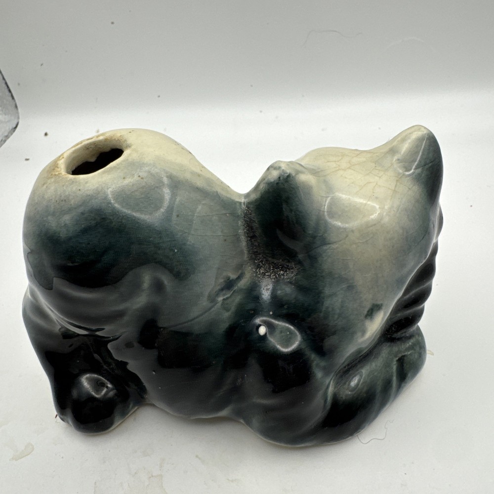 Vintage Ceramic Cat Air Wick Diffuser/Bud Vase, Solid Black Grey Great Condition