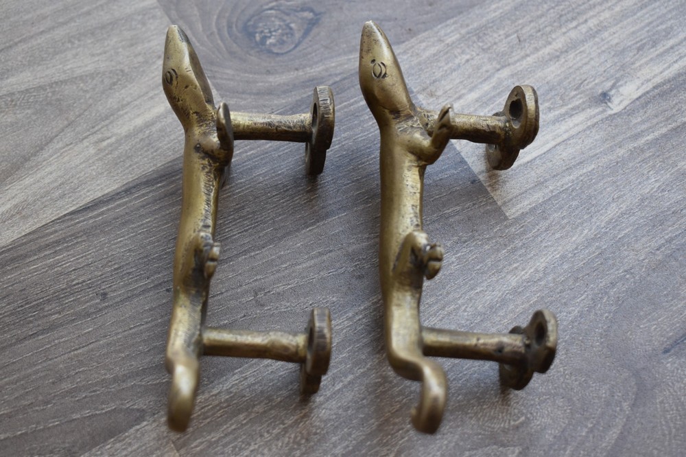 Vintage Brass Door Handle Lizard Heavy Gate Pull Drop Original Handle 2 Pcs