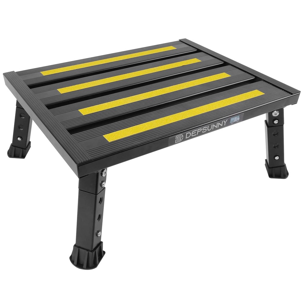 DEPSUNNY Adjustable Height Aluminum RV Step, Stable Foldable Platform Black