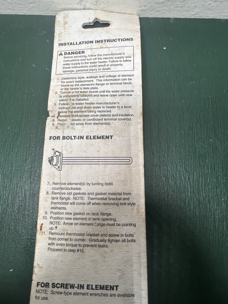 American Water Heater Company Parts Supply Screw In Element Kit 6900684 NOS