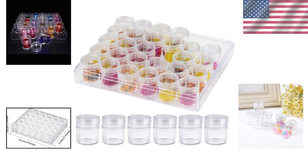 Versatile Clear Plastic Storage Box with 30 Jars - Organize Crafts & Small Items