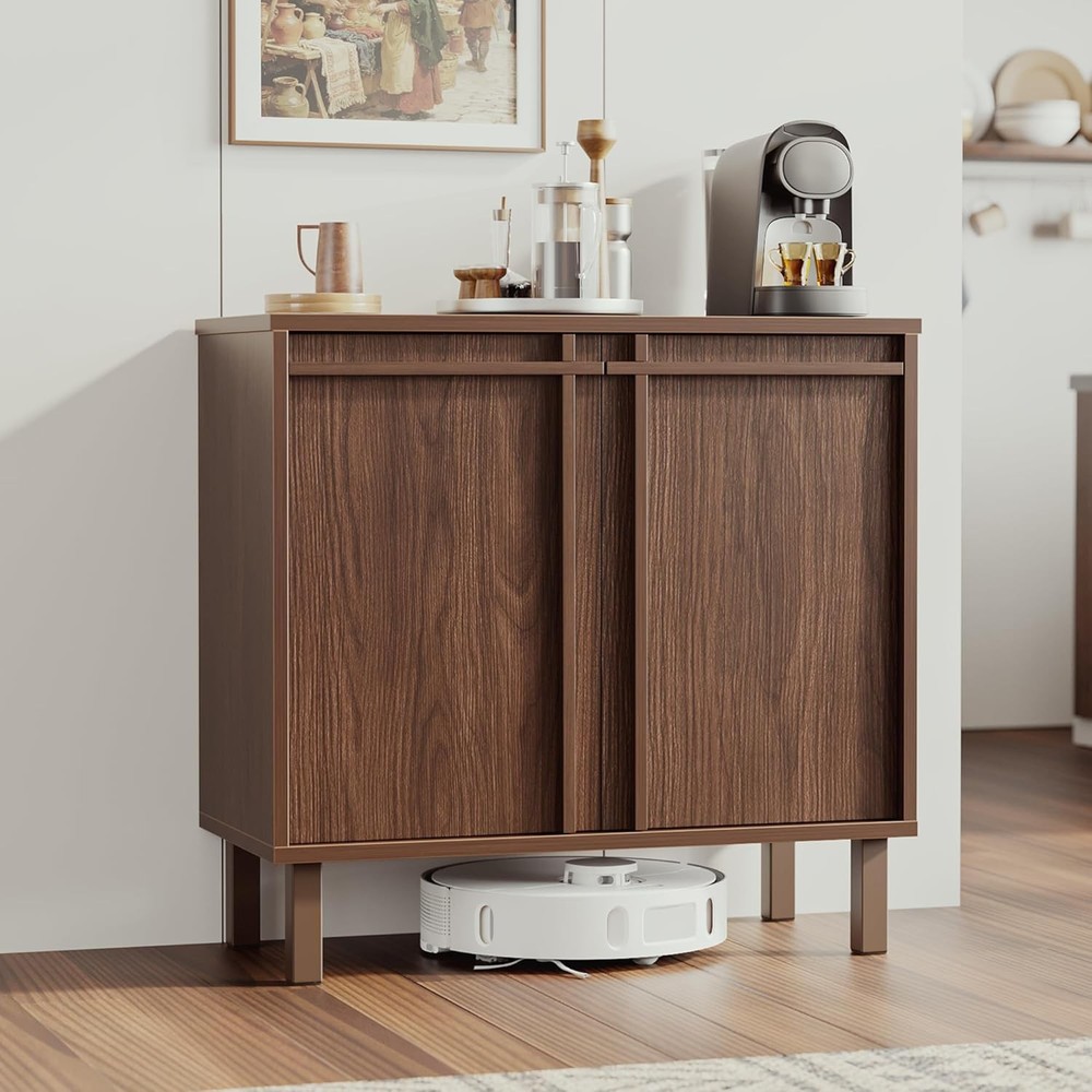 Sideboard Buffet Cabinet W/ Storage 2 Doors Adjustable Shelves Wooden Mid