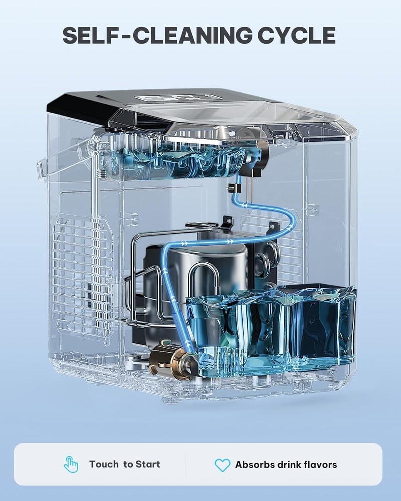 Portable Ice Maker with Self-Cleaning Function - 26 lbs Daily, Easy Carry Handle