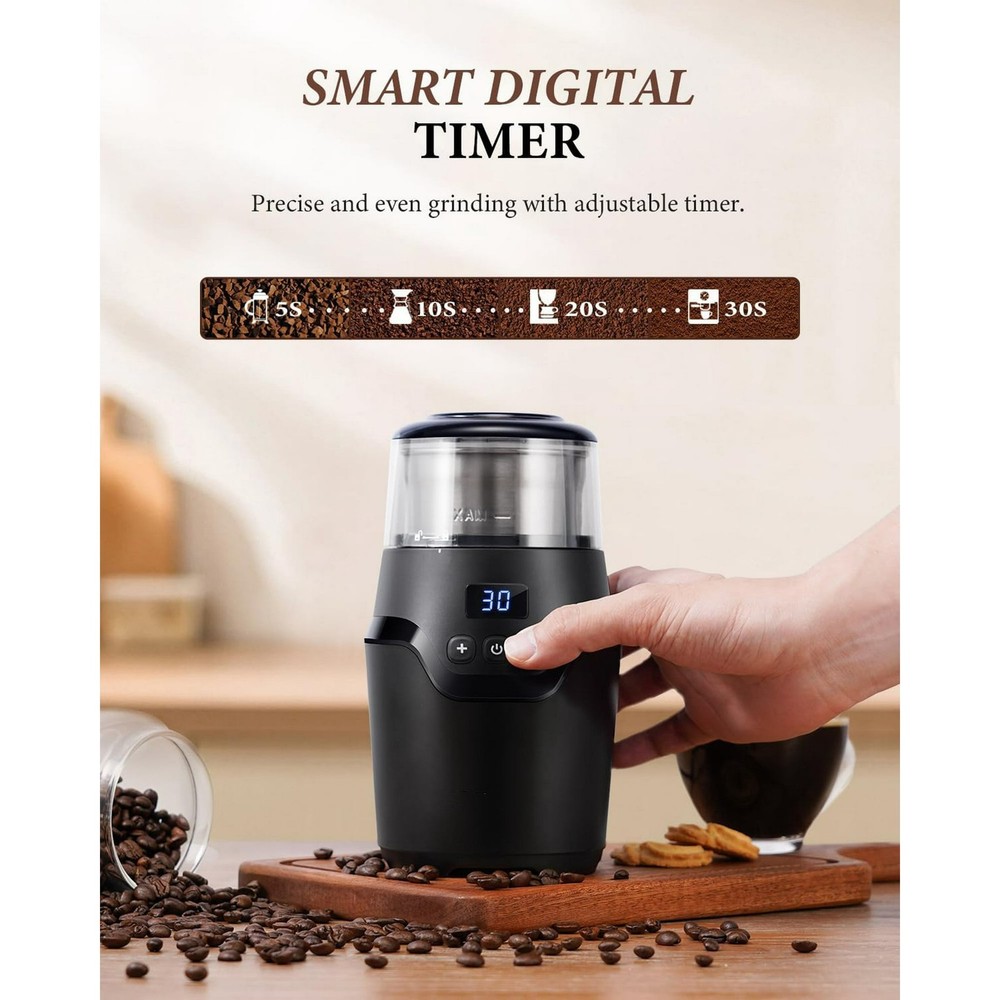 Adjustable Coffee Grinder Electric Bean with Time-Memory Stainless Steel