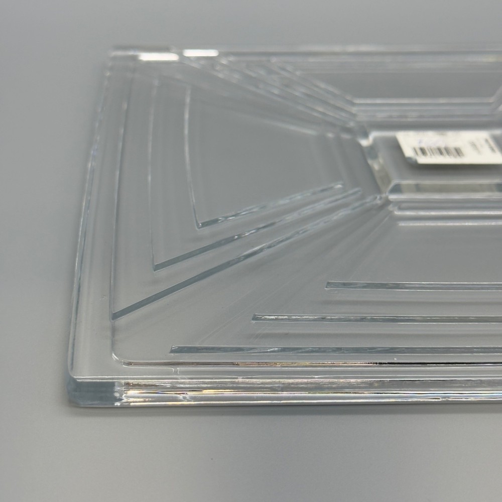 Square Clear Glass Decorative Dish With Geometric Design