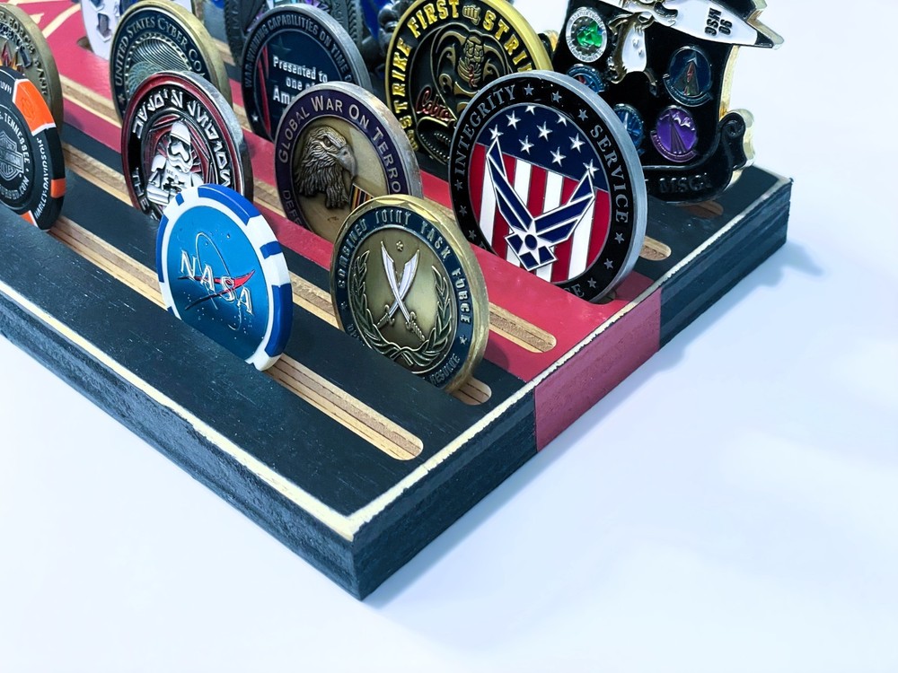 Firefighter Thin Red Line Challenge Coin Display Rack Engraved Wood Stand Gift