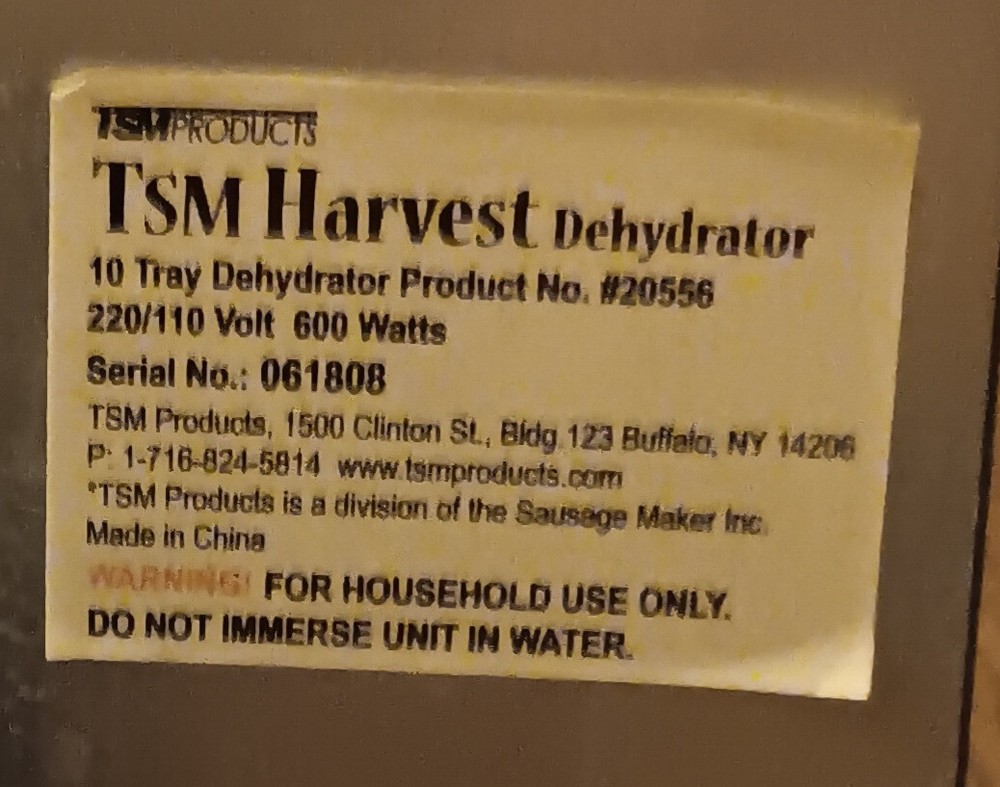 TSM Harvest 10 tray Dehydrator