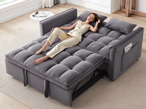 3 in 1 Convertible Sleeper Sofa Pull Out Bed Loveseat Couch Adjustable Backrest