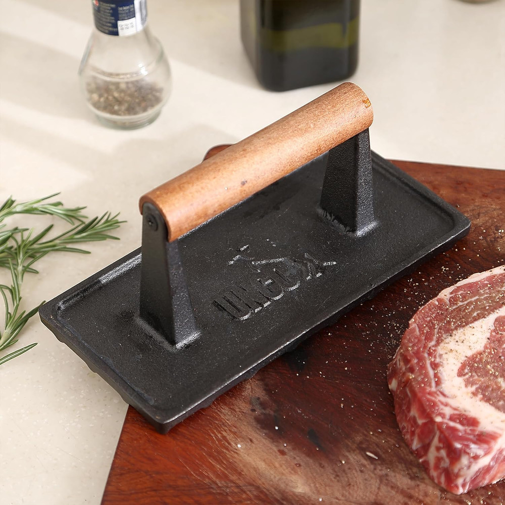 Cast Iron Grill Press: 6.9' round & 8.3' X 4.3' Rectangular - Burger & Meat Pres